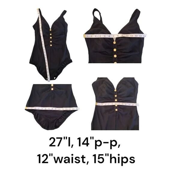 Vintage Black Gold Buttons Cut Outs One Piece Swimsuit Size 14 *fits like Med - Picture 12 of 15
